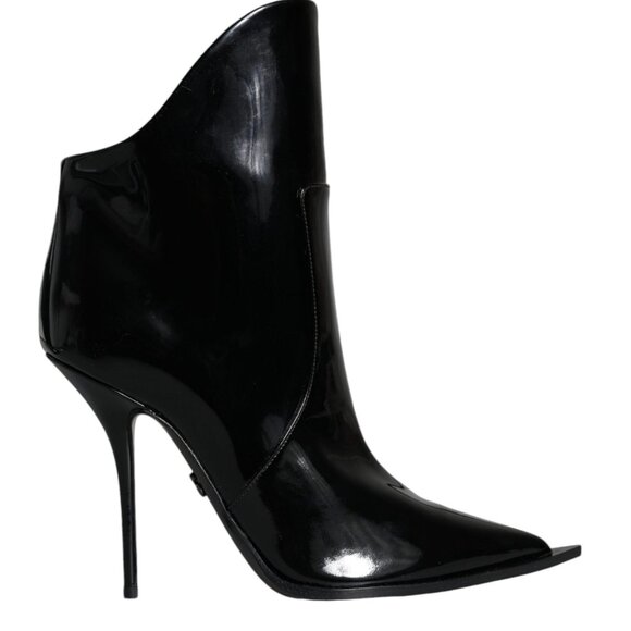 Dolce & Gabbana Black Patent Leather Pointed Ankle Boots Shoes EU40 US10